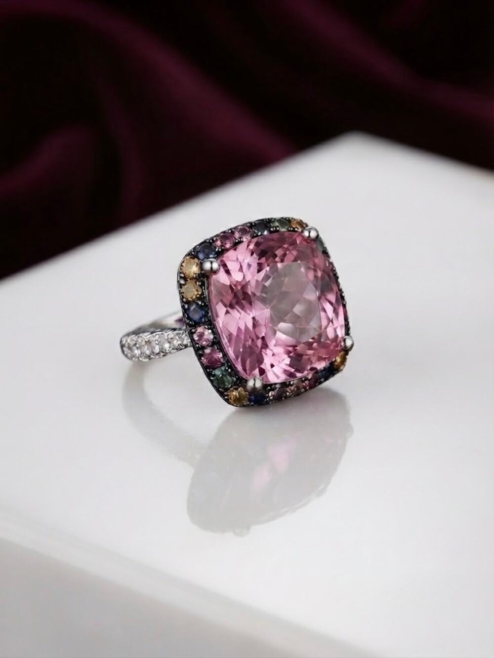 3 Carat Pink Sapphire Ribbon Ring Signed “B” Hallmarked 925 Silver Size 7